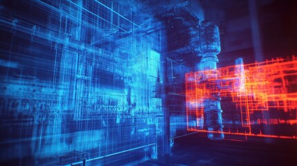 Poster - Thermal analysis of a gas leak revealing heat signatures on a high tech display during scientific investigation. Generative AI
