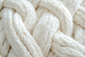 Poster - Close-up of creamy white chunky knit fabric, showcasing intricate cable knit texture.
