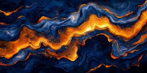 Wall Mural - Unique blue and gold swirls reminiscent of magic waters.