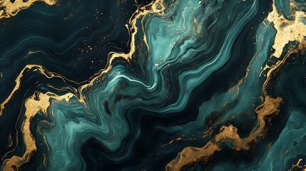 Fototapete - Luxurious Gemstone Inspired Fluid Art Abstract Texture with Golden Shimmer and Swirling Turquoise Marble Effect