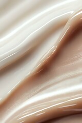 Poster - Smooth flowing abstract waves in cream and chocolate brown tones create luxurious silky texture, suitable for cosmetic and beauty industry backgrounds.