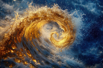 Poster - A golden wave curls majestically, showcasing nature's vibrant artistry and the power of water.
