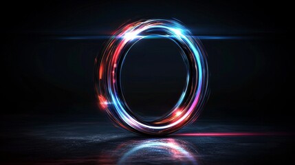 Poster - High-resolution 3D render of a futuristic conceptual technology background with a circular HUD interface hologram, ideal for sci-fi and cyberpunk themed wallpaper