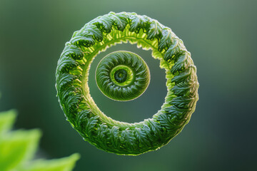 Aufkleber - A vibrant fern unfurling, showcasing intricate spirals and delicate fronds in a mesmerizing natural pattern.