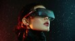 © serdon - The concept of a future entertainment system or technology, specifically virtual reality, is depicted in a female portrait illuminated by a HUD interface