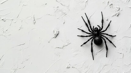 Black spider on white textured wall