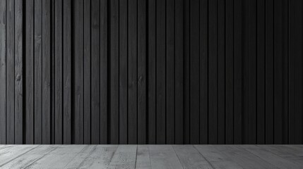 Poster - This blank black wooden wall panel exudes sophistication, showcasing vertical lines against a rich, dark background, ideal for modern art presentations or stylish interior decor