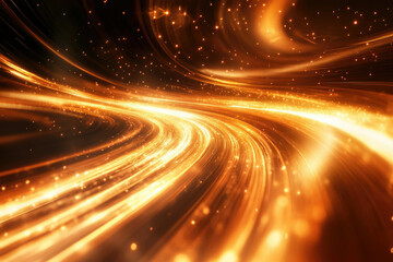 Poster - Abstract swirling golden light trails in dark space, resembling a cosmic highway or energy flow.