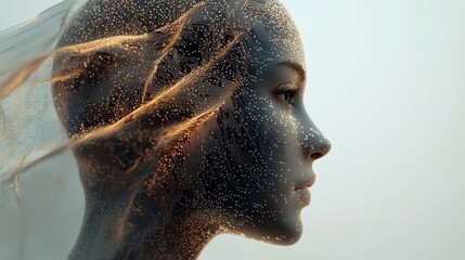Poster - a human head containing a circuit board represents a realistic stock image of computer mind connecti