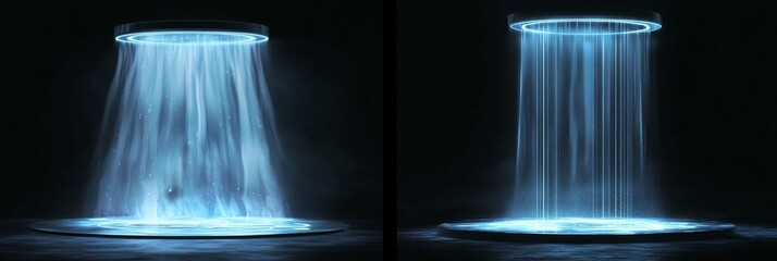 Poster - A 3D illustration of a holographic HUD circle with a blue glow and spot light on a transparent background
