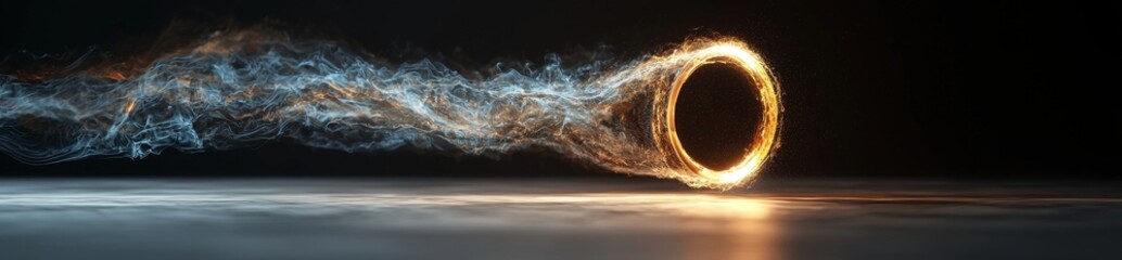 Poster - A futuristic abstract element featuring a holographic circle hologram in blue, illuminated by a spotlight emanating from its center, set against a transparent background