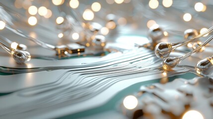 Poster - The image shows an abstract digital circuit board overlaid with a network, implying connection and technological advancement