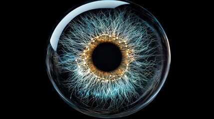 Poster - The image depicts a blue eye with a distinct black dot right in the middle