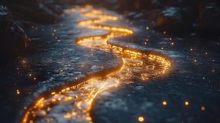 Poster - Dramatic scene of wet road with fiery flames erupting in the center creating a unique contrast