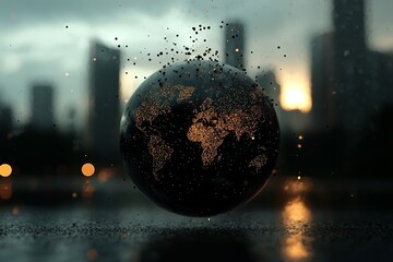 Poster - The planet Earth is shown in a 3D illustration, set in space and linked by lines and numbers