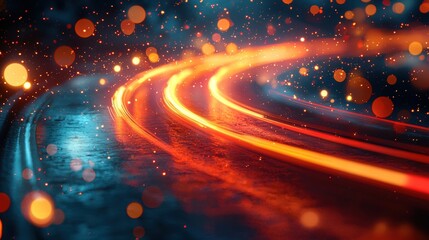 Poster - Motion blur capture of a road with vibrant lights creating a sense of speed and dynamic movement