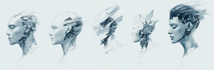Poster - D rendering of a cyborg head stock