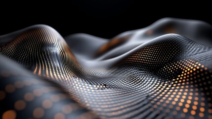 Poster - A futuristic digital backdrop featuring 3D abstract technology, incorporating a sci-fi user interface with gradient dots and lines, representing big data, stock, music hud, blockchain, and