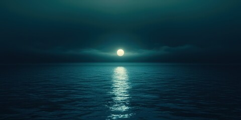Wall Mural - Large moon is reflected in the water