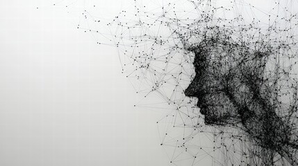 Poster - Human head silhouette with a complex network of dots representing thoughts and ideas