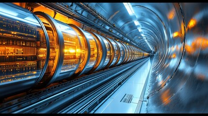 Poster - Train speeding through a dark tunnel creating a powerful motion effect against the gloomy interior