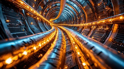 Poster - Dimly lit tunnel with bright lights creating a mysterious atmosphere for exploration and adventure
