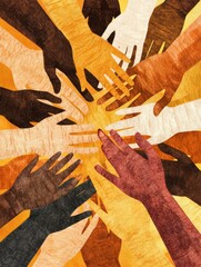 Aufkleber - Interconnected hands representing unity and support with diverse skin tones in a vibrant circle of connection. Generative AI