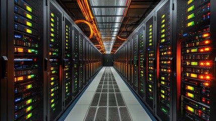 Poster - Server room packed with numerous server racks and advanced technology for efficient data management