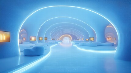 Poster - Cozy room illuminated by soft blue light creating a relaxing and tranquil ambiance for rest