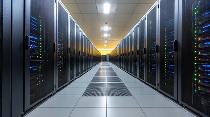 Poster - Server room featuring advanced networking equipment essential for data management and digital services