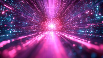 Poster - Purple and blue light tunnel creating a futuristic experience and evoking a sense of journey