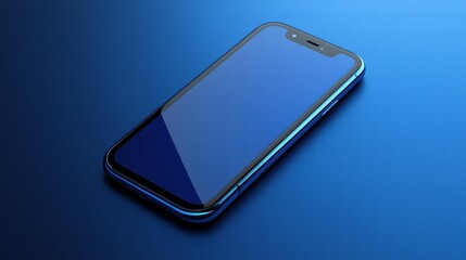 Poster - Vibrant cell phone positioned on a bright blue background illustrating modern technology and style