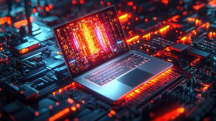 Poster - Modern laptop computer displaying a sleek design and advanced features for productivity and work