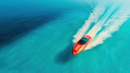 Poster - Vibrant Speedboat Gliding Over Clear Blue Waters ,holiday summer 2025 Concept