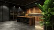 © NAD SANG PAP - Contemporary urban kitchen design with reclaimed wood and tall plants modern interior chic environment