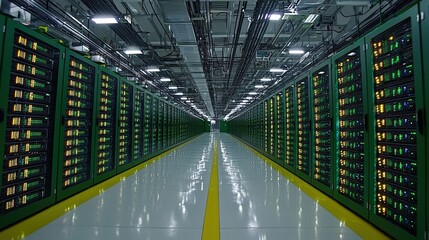 Poster - Expansive server room housing numerous servers and networking equipment in a high-tech environment