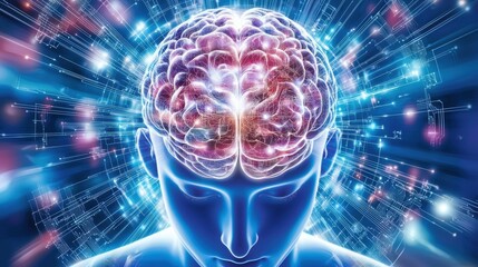 Poster - Ethereal brain sparkling with ai indicators conceptual art digital realm vibrant universe close-up innovation