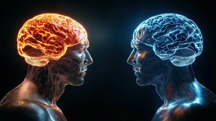 Poster - Intricate brain structures illuminated by ai human context digital art dark environment side view neuroimaging concept