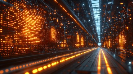 Poster - Futuristic tunnel with bright lights creating an illumination effect and a sense of depth and space