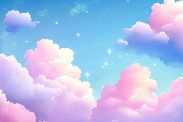 Wall Mural - enchanting night sky with fluffy pink clouds and stardust