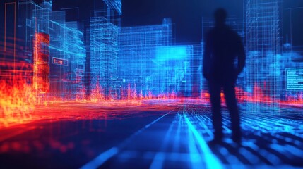Poster - High tech thermal imaging displays gas leak analysis with detailed heat signatures in an urban environment. Generative AI