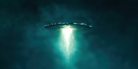 Wall Mural - Green UFO is flying through the sky