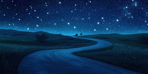 Wall Mural - Road with a curve and a hill in the background