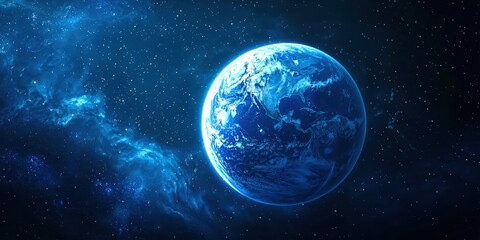 Wall Mural - Blue planet in space with a lot of stars