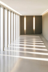 Wall Mural - Minimalist interior space with natural light creating shadows on the floor