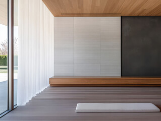 Wall Mural - Modern minimalist interior design with natural light and wood accents for a tranquil space