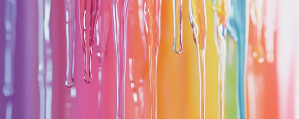 Poster - Vibrant dripping colors in vertical rainbow pattern on canvas