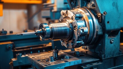 Poster - Precision metal lathe undergoing routine servicing, with a removed cutting tool and maintenance guide