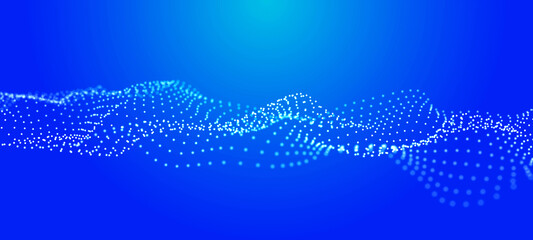 Fototapete - Abstract blue futuristic background. Technological wave of information data flow. 3D rendering.