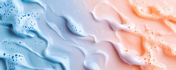 Poster - Soft waves of blue and orange foam blend seamlessly into one another forming a unique texture that adds visual interest. Perfect for use in backgrounds or branding designs